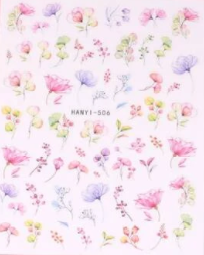 Folha de autocolantes decorativos para unhas com flores coloridas e texto HANYI-506