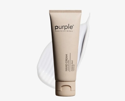 Frasco creme mãos Purple Professional bege claro com texto