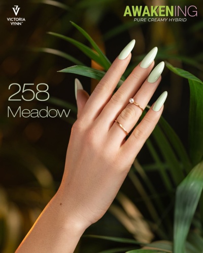 Mão feminina com unhas pintadas de verde claro com folhas verdes ao fundo