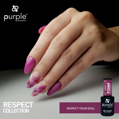 Unhas decoradas em rosa e roxo com verniz gel Purple Professional P2089