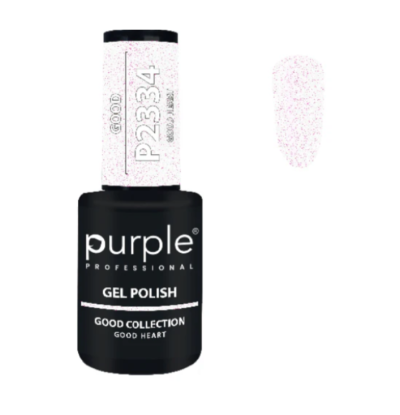 frasco preto de esmalte gel purple PROFESSIONAL com tampa branca e amostra da cor rosa