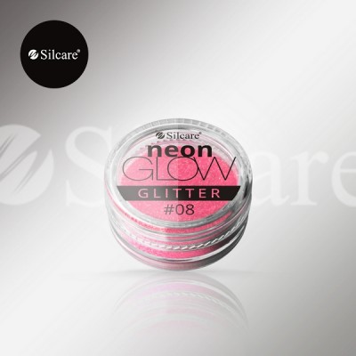 Pote de glitter rosa neón da marca Silcare com etiqueta frontal