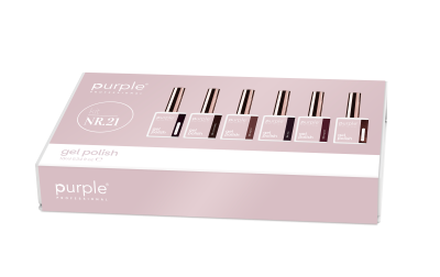Conjunto de verniz gel Purple Professional kit NR.21 com cinco frascos em caixa rosa