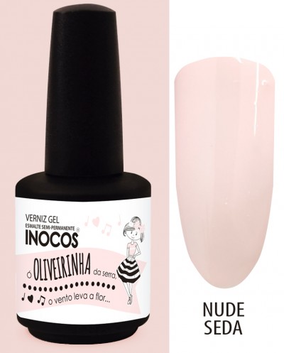 Frasco de verniz gel e amostra da cor nude seda