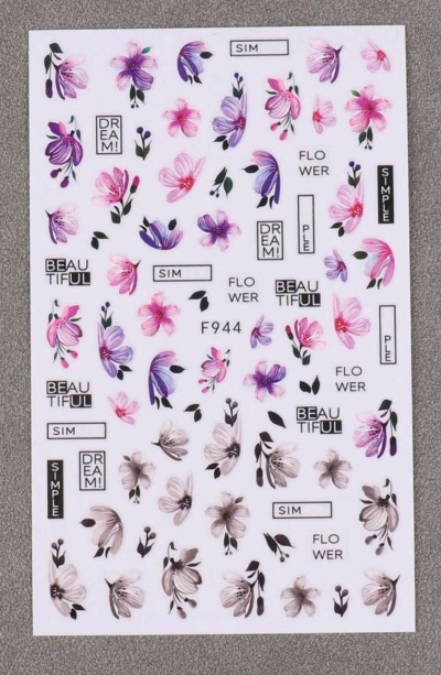 Folha branca com flores coloridas e palavras em caixas pretas e brancas