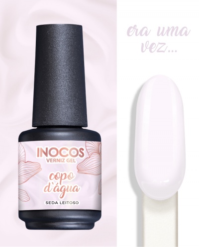 Frasco de verniz gel INOCOS copo d'água com cor branca ao lado
