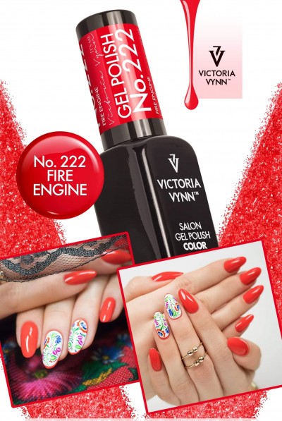 Verniz gel vermelho Victoria Vynn No. 222 Fire Engine com unhas decoradas