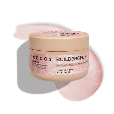 Frasco bege de gel construção unhas INOCOS BUILDERGEL shimmer