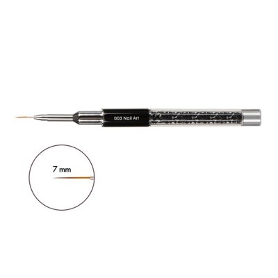 Pincel fino para nail art com ponta de 7 mm e cabo preto com detalhes prateados