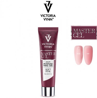 Tubo de gel para unhas Victoria Vynn Master Gel cor Soft Pink com duas amostras de cor rosa claro