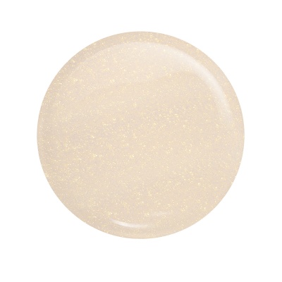 Esmalte gel bege com partículas douradas brilhantes