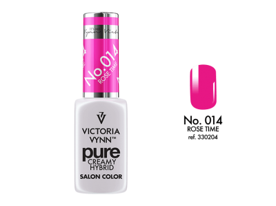 Frasco de verniz Victoria Vynn Pure Creamy Hybrid rosa Nº 014 com amostra de cor
