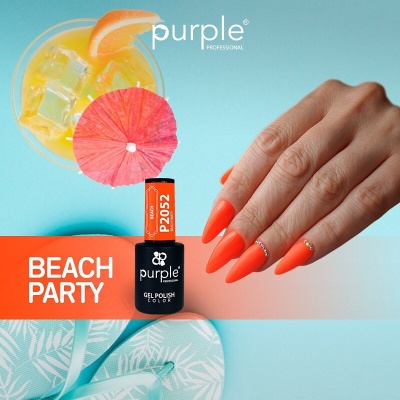 Verniz gel laranja Purple Professional P2052 com unhas laranja longo e acessórios