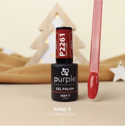 Frasco de esmalte de gel roxo com código P2261 e aplicador vermelho