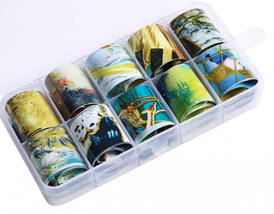 Conjunto de 10 rolos de fita decorativa colorida em estojo de plástico transparente