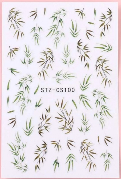 Folhas verdes decorativas impressas em fundo branco com código STZ-CS100
