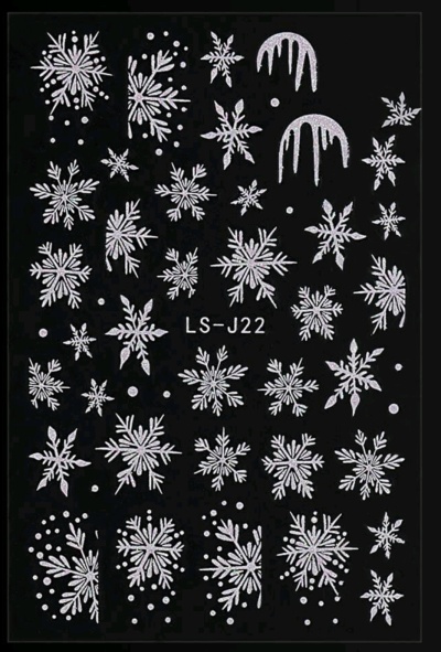 Folha de adesivos de flocos de neve brancos variados com código LS-J22