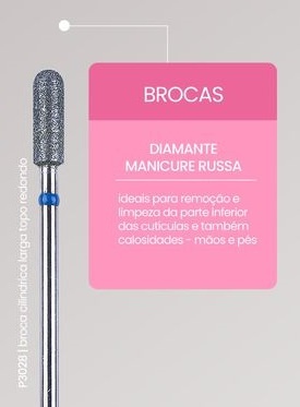 Broca de diamante para manicure russa com texto explicativo ao lado