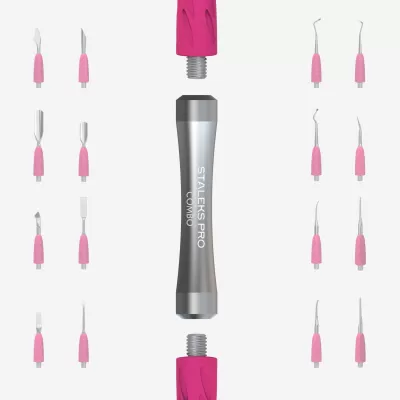 Conjunto de ferramentas de manicure STALEKS PRO COMBO com cabos rosa e metálicos