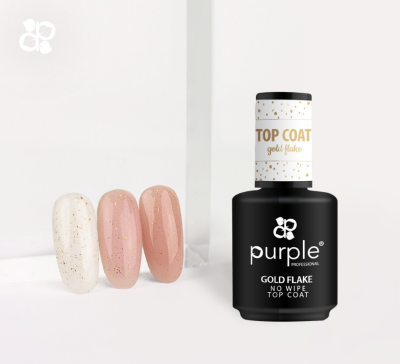 Frasco de verniz preto e amostras de verniz nude com flocos dourados