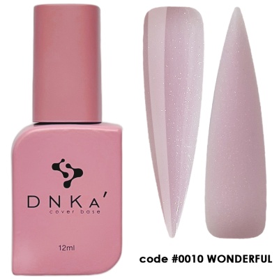 Frasco e amostras de verniz de unhas rosa DNKA' cover base 12ml código #0010 WONDERFUL