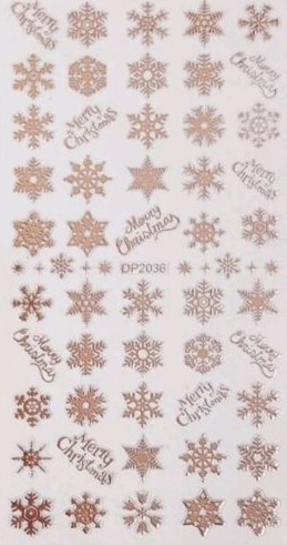 Autocolantes dourados com flocos de neve e texto Merry Christmas