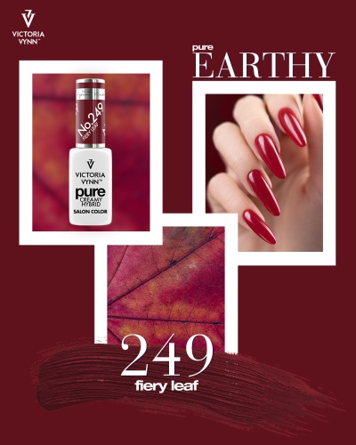 Verniz de unhas vermelho Victoria Vynn Nº 249 Fiery Leaf com unhas pintadas e folha vermelha