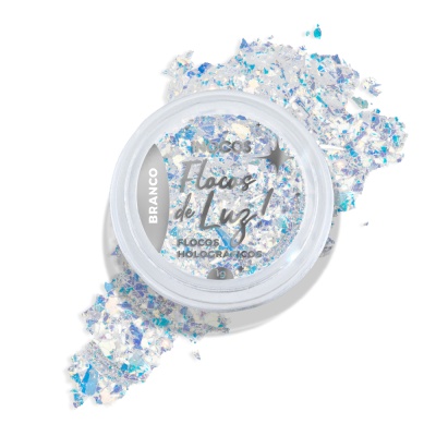 Pote de glitter holográfico branco da marca N°COS