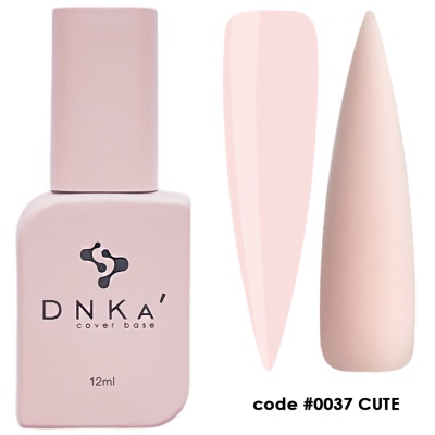 Frasco de verniz de unhas rosa claro DNKA, 12ml, com amostras da cor e código 'code #0037 CUTE'