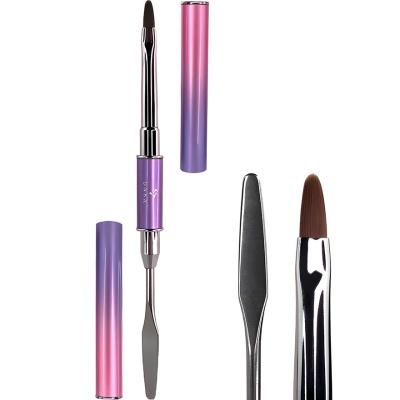 Pincel de maquilhagem rosa para roxo com espátula metálica