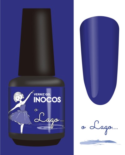 Verniz gel INOCOS azul escuro com ilustração de bailarina e texto o Lago
