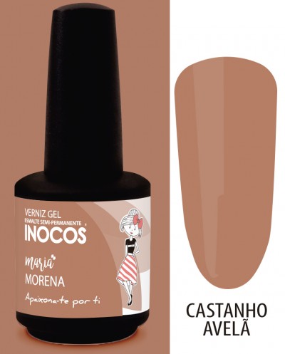 Frasco de verniz gel com amostra de cor castanho avelã