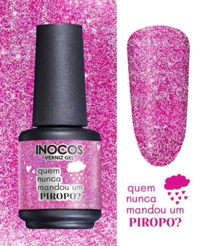 Frasco de verniz gel rosa brilhante INOCOS com texto
