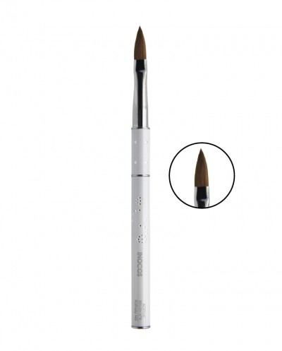 Pincel de maquilhagem Inocos com cabo branco e cerdas castanhas pontiagudas