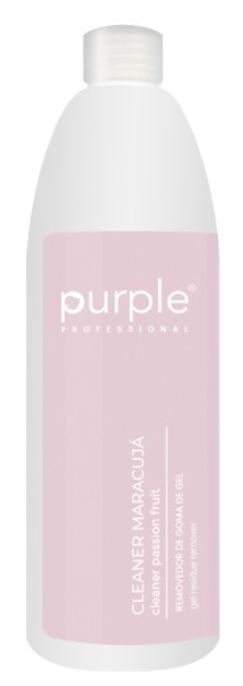 Frasco branco de plástico com rótulo rosa claro da marca Purple