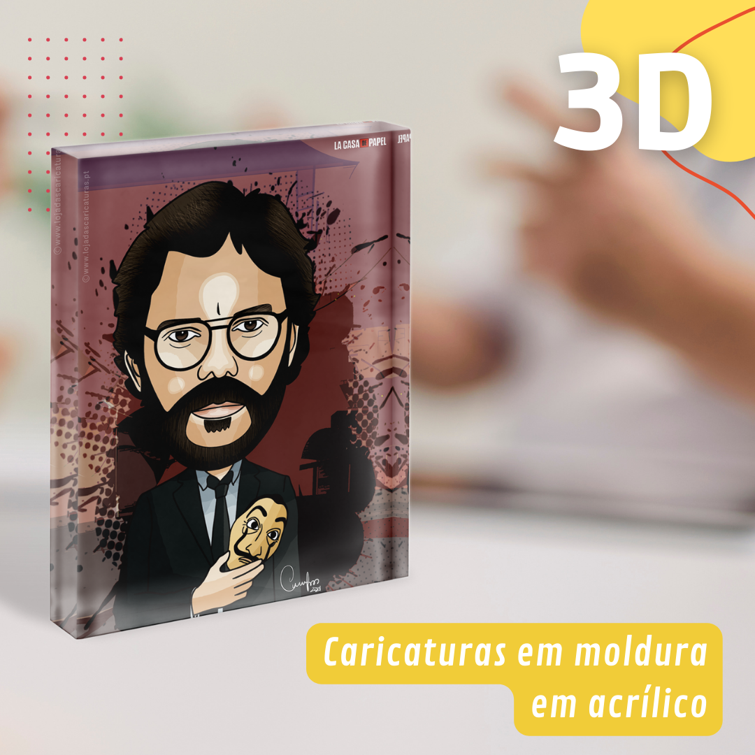 Caixa decorativa com caricatura 3D em acrílico