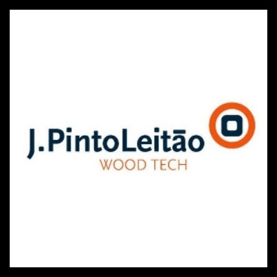 Logotipo J.PintoLeitão WOOD TECH com símbolo circular laranja e azul