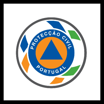 Logótipo da Proteção Civil de Portugal com triângulo azul e texto circular