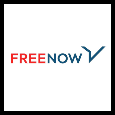 Logótipo da FREE NOW em vermelho e azul escuro