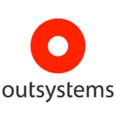Logótipo OutSystems com círculo vermelho e texto preto