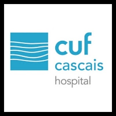Logotipo do hospital CUF Cascais em azul e cinzento