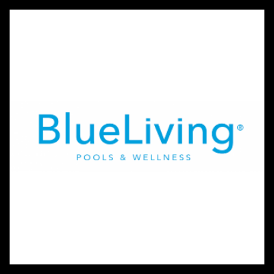 Logotipo da BlueLiving com texto POOLS & WELLNESS
