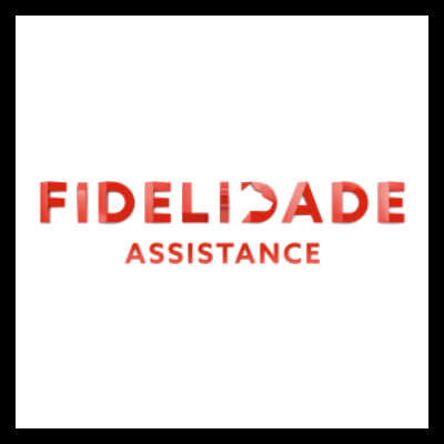 Logótipo com texto FIDELIDADE ASSISTANCE em vermelho no fundo branco