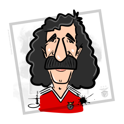 Caricatura de homem com camisola vermelha do Benfica