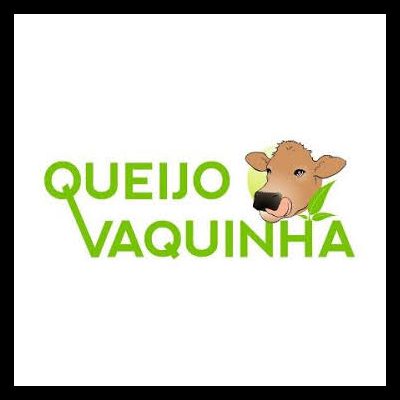 Logótipo de queijo com texto QUEIJO VAQUINHA e ilustração de vaca