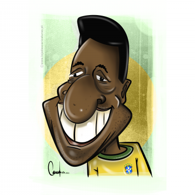 Caricatura de homem sorridente com camisola amarela da seleção brasileira