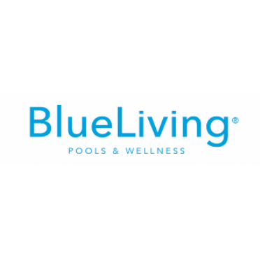 Logotipo da BlueLiving com texto POOLS & WELLNESS
