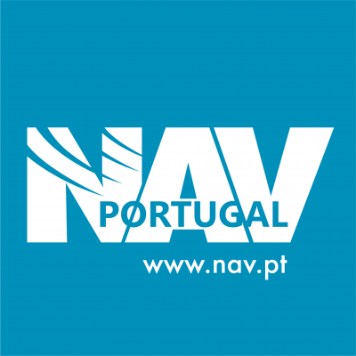 Logótipo NAV Portugal com www.nav.pt em fundo azul