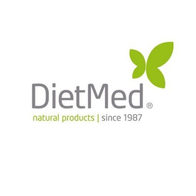 Logotipo da DietMed com texto e figura verde estilizada