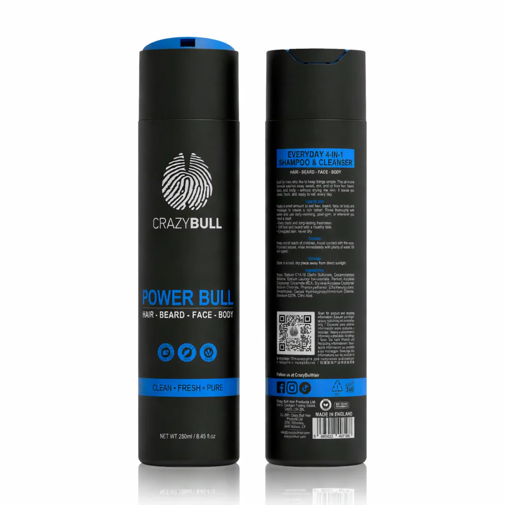 Champô 3 em 1 (Cabelo, Barba e Corpo) Power Bull 250ml Crazy Bull